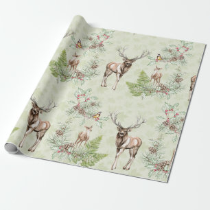 Winter Pine Cone Forest Animals Deer Birds Wrapping Paper