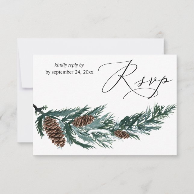 Winter Pine Cone & Greenery with Meal RSVP (Front)