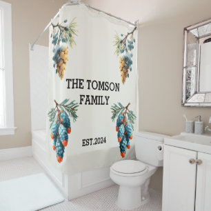 Winter Pine Cones Family Name Design Shower Curtain
