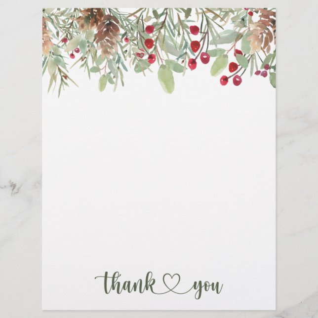Winter Pine Cones Holiday Thank You  Custom Letterhead (Front)