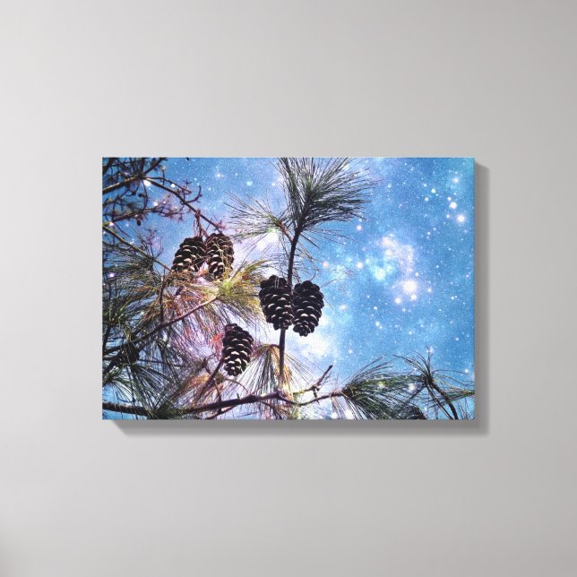 Winter Pine Cones under a starry night sky Canvas Print (Front)