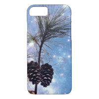 Winter Pine Cones under a starry night sky