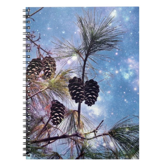 Winter Pine Cones under a starry night sky Notebook (Front)