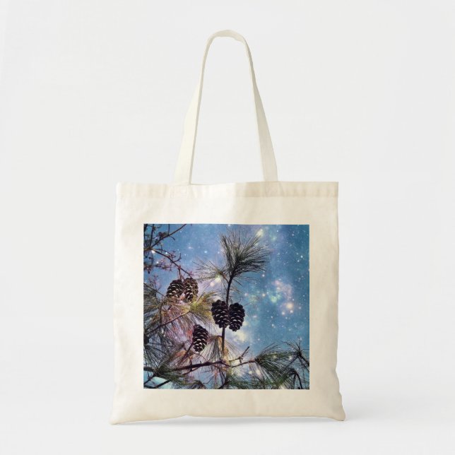 Winter Pine Cones under a starry night sky Tote Bag (Front)