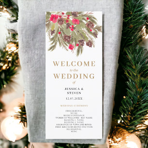 Winter pine elegance red green wedding program programme