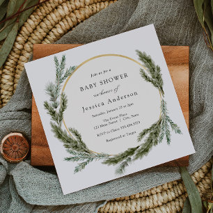 Winter Pine Evergreen Baby Shower Invitation