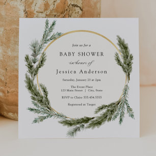 Winter Pine Evergreen Baby Sprinkle Invitation