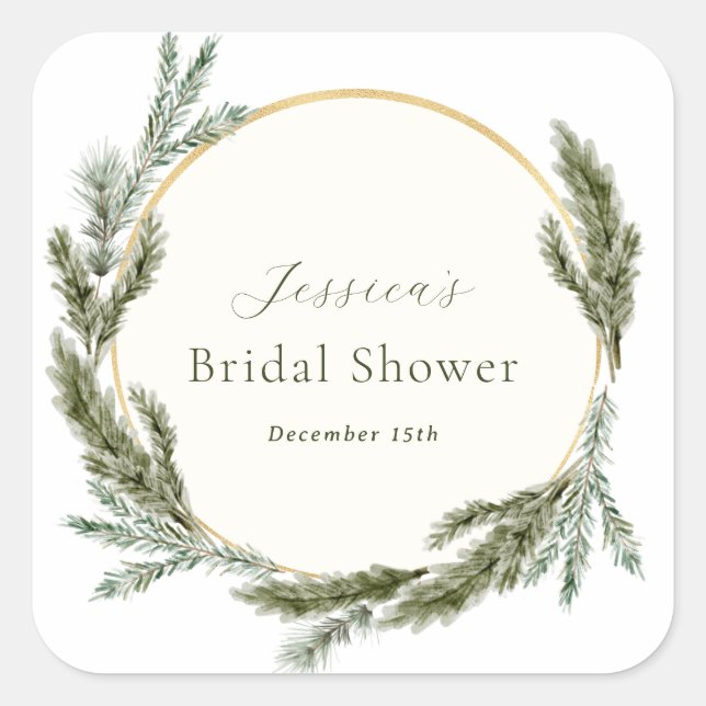 Winter Pine Evergreen Bridal Shower  Square Sticker (Front)