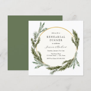 Winter Pine Evergreen Wedding Rehearsal Dinner Invitation