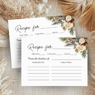 Winter Pine Floral Christmas Bridal Shower Recipe Enclosure Card