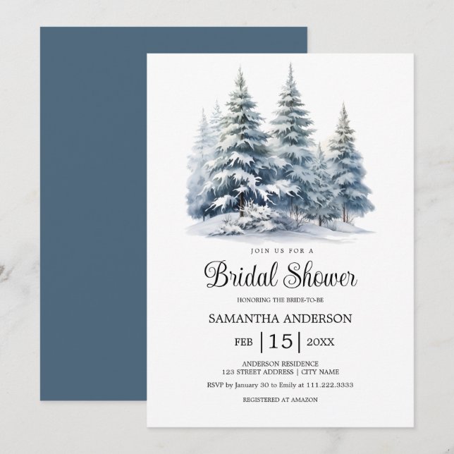 Winter pine forest Snow in Love Bridal Shower Invitation (Front/Back)