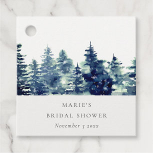 Winter Pine Forest Snow Watercolor Bridal Shower Favour Tags