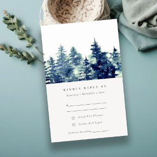 Winter Pine Forest Snow Watercolor Wedding RSVP Card