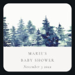 Winter Pine Forest Snowfall Watercolor Baby Shower Square Sticker<br><div class="desc">For any further customisation or any other matching items,  please feel free to contact me at yellowfebstudio@gmail.com</div>