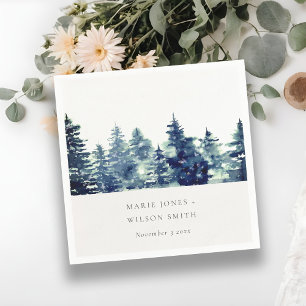 Winter Pine Forest Snowfall Watercolor Wedding Napkin