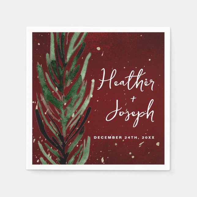 Winter Pine & Gold Christmas Festive Wedding Napkin (Front)