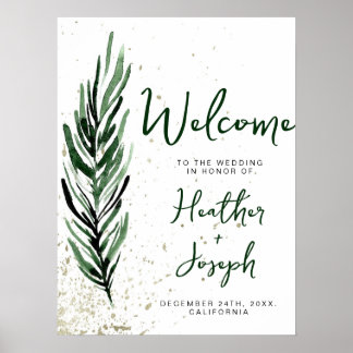 Winter Pine & Gold Christmas Festive Wedding Poster