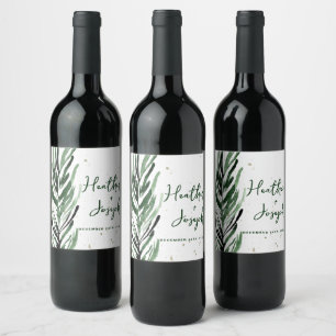 Winter Pine & Gold Christmas Festive Wedding Wine Label