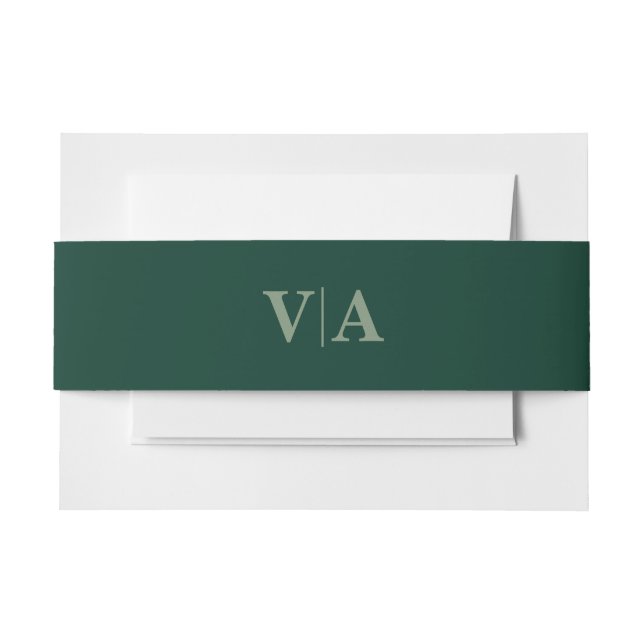 Winter Pine Green with Wedding Monogram Invitation Belly Band (Front Example)