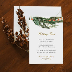 Winter Pine Greenery Holiday Feast Invitation