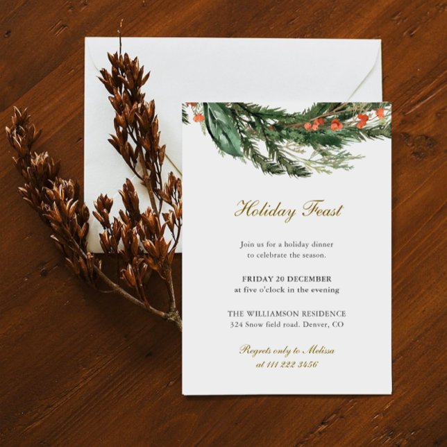 Winter Pine Greenery Holiday Feast Invitation (Creator Uploaded)