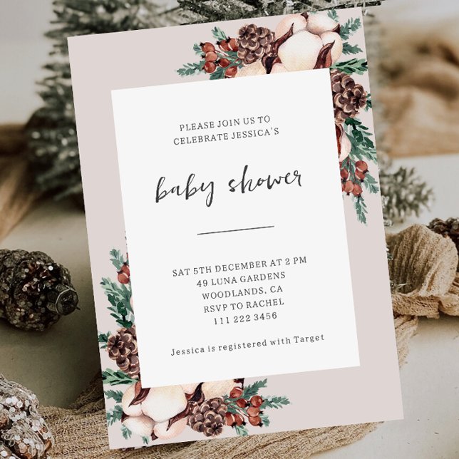Winter Pine Greenery Simple Baby Shower Invitation (Creator Uploaded)