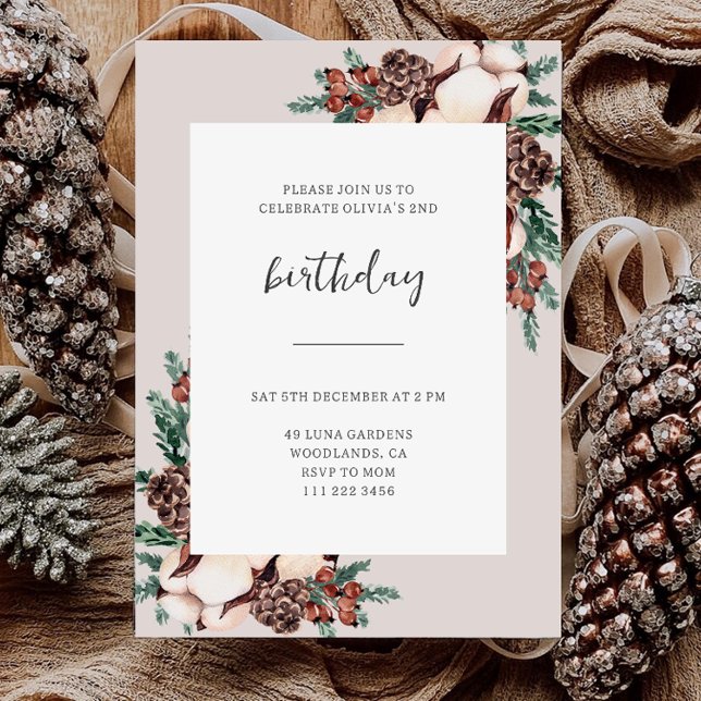 Winter Pine Greenery Simple Birthday Invitation (Creator Uploaded)
