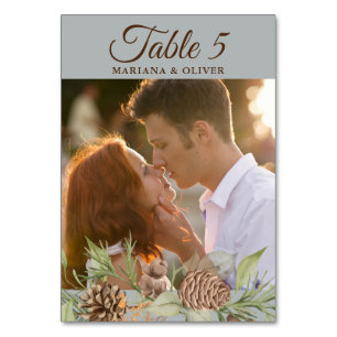 Winter Pine Grey Wedding Table Number