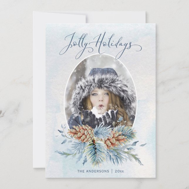 Winter Pine Jolly Holidays | Photo Holiday Card (Front)
