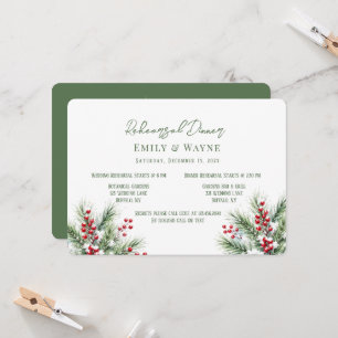 Winter Pine & Red Berries Rehearsal Dinner Invitation