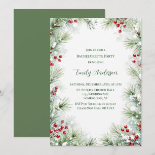 Winter Pine & Red Berry Bachelorette Party Invitation