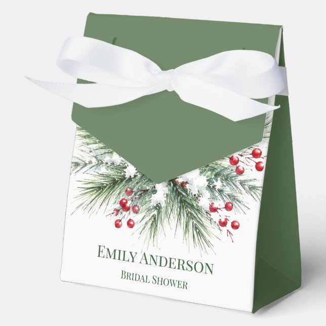 Winter Pine & Red Berry Bridal Shower Favour Box (Front)