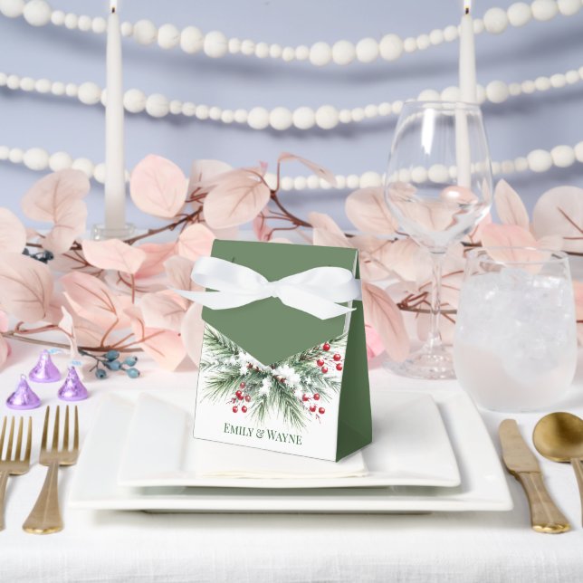Winter Pine & Red Berry Wedding Favour Box (Wedding)