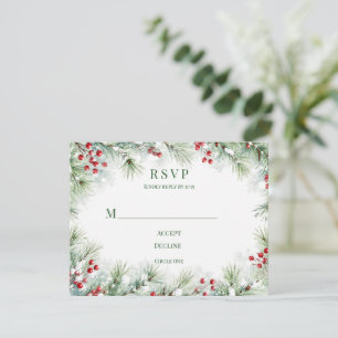 Winter Pine & Red Berry Wedding RSVP Card
