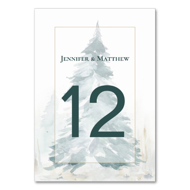 Winter Pine Romance Table Number (Front)