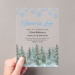 Winter Pine Snow in Love Snowflakes Bridal Shower Acrylic Invitations