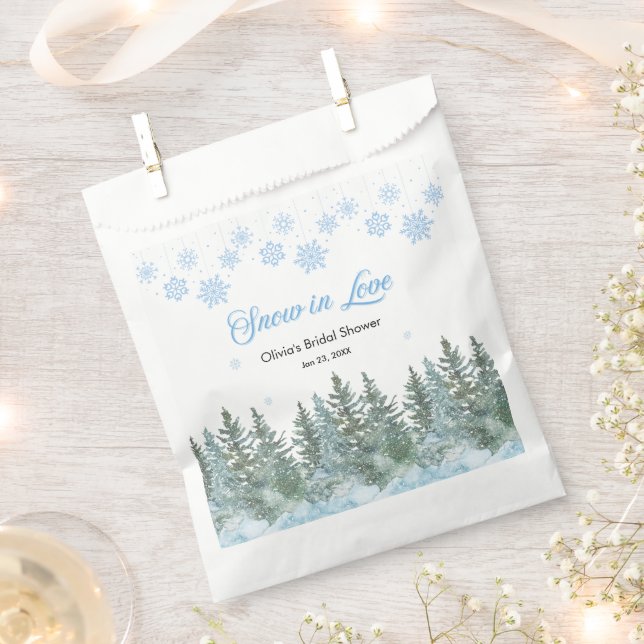 Winter Pine Snow in Love Snowflakes Bridal Shower Favour Bags (Clipped)