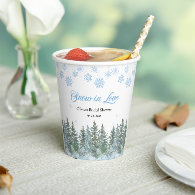 Winter Pine Snow in Love Snowflakes Bridal Shower Paper Cups (Insitu)