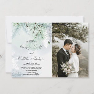 Winter Pine Snow Wedding Invitations with photo