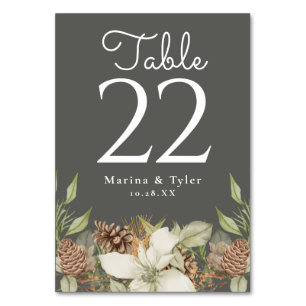 Winter Pine Stone Grey Wedding Table Number Cards