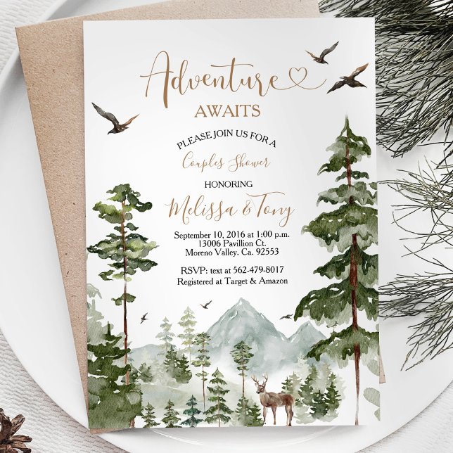 Winter Pine Tree adventure awaits couple Shower Invitation (Creator Uploaded)