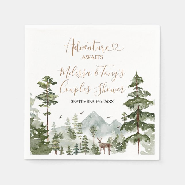 Winter Pine Tree Adventure Awaits Couple Shower Napkin (Front)