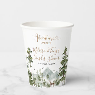 Winter Pine Tree Adventure Awaits Couple Shower Paper Cups
