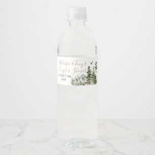 Winter Pine Tree Adventure Awaits Couple Shower Water Bottle Label