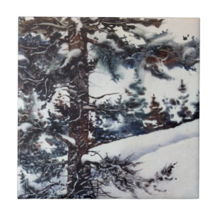 Winter pine tree and snow drift  landscape  Tile