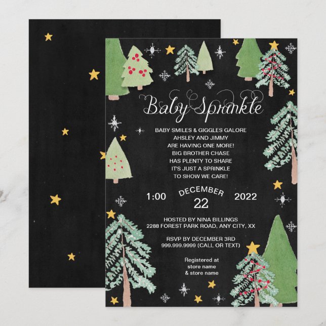Winter Pine Tree Baby Sprinkle Invitation (Front/Back)