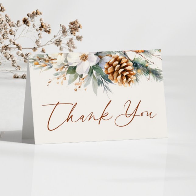 Winter Pine Tree Floral Baby Shower Thank You Card (Creator Uploaded)