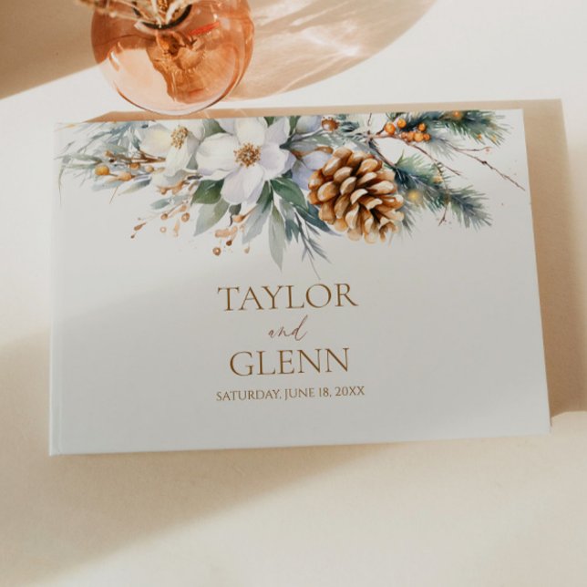 Winter Pine Tree Floral Flowers Wedding Guest Book (Creator Uploaded)