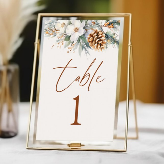 Winter Pine Tree Floral Flowers Wedding Table Number (Creator Uploaded)