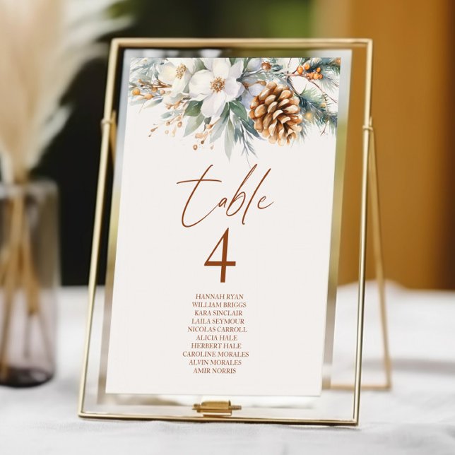 Winter Pine Tree Floral Wedding Table Number (Creator Uploaded)